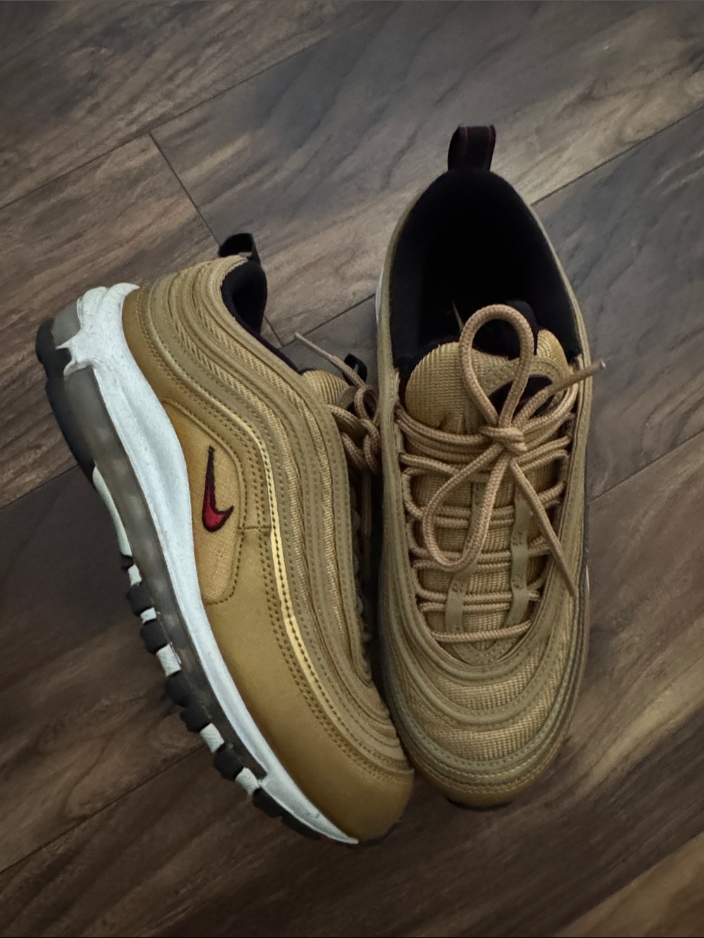 Nike Women’s Sneakers in Wheat/Tan with Red Swoosh
